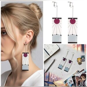 🍎 NIB Tanjiro Demon Slayer Anime Cosplay Earrings Kamado Hanafuda Ear Clip on
